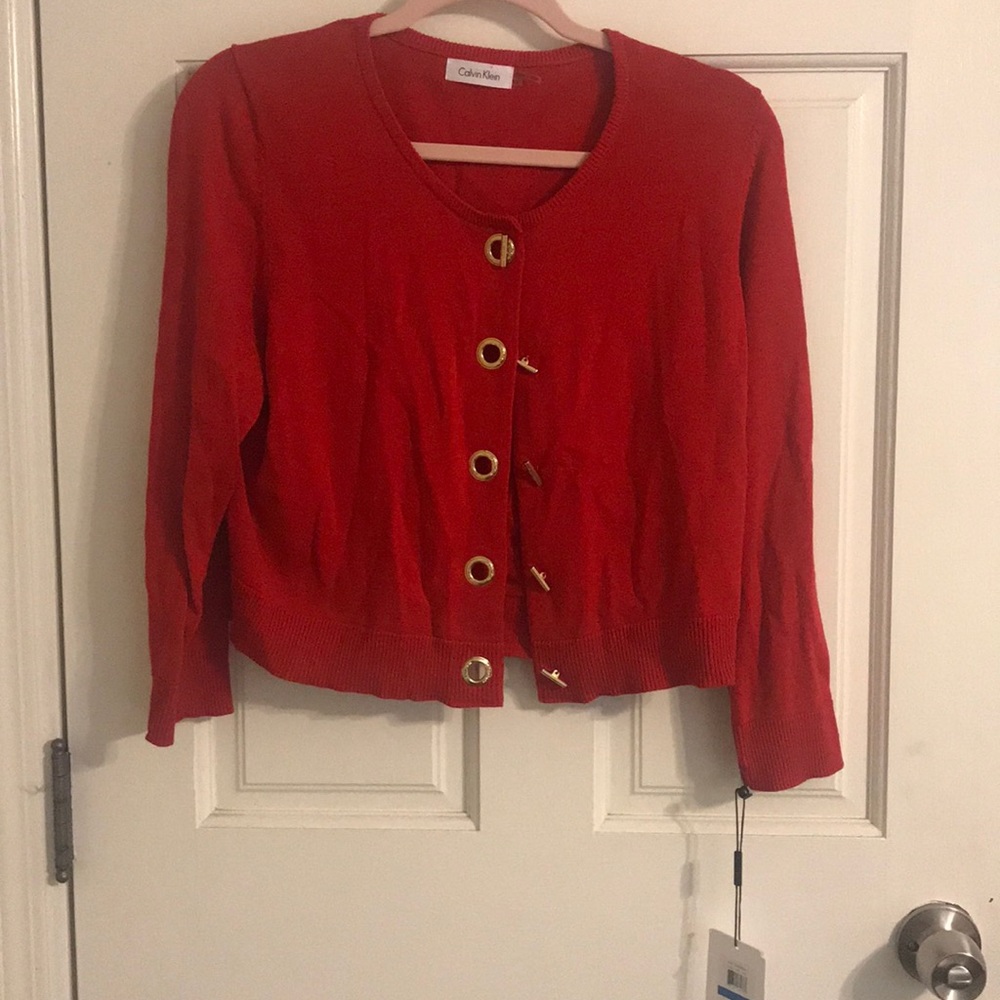 Red Calvin Klein 3/4 length cardigan